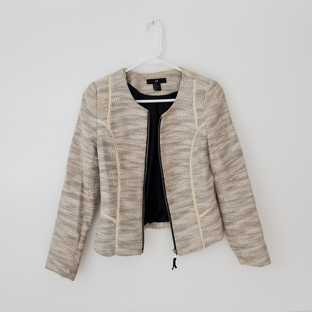H&M White & Black Tweed Jacket - size 4